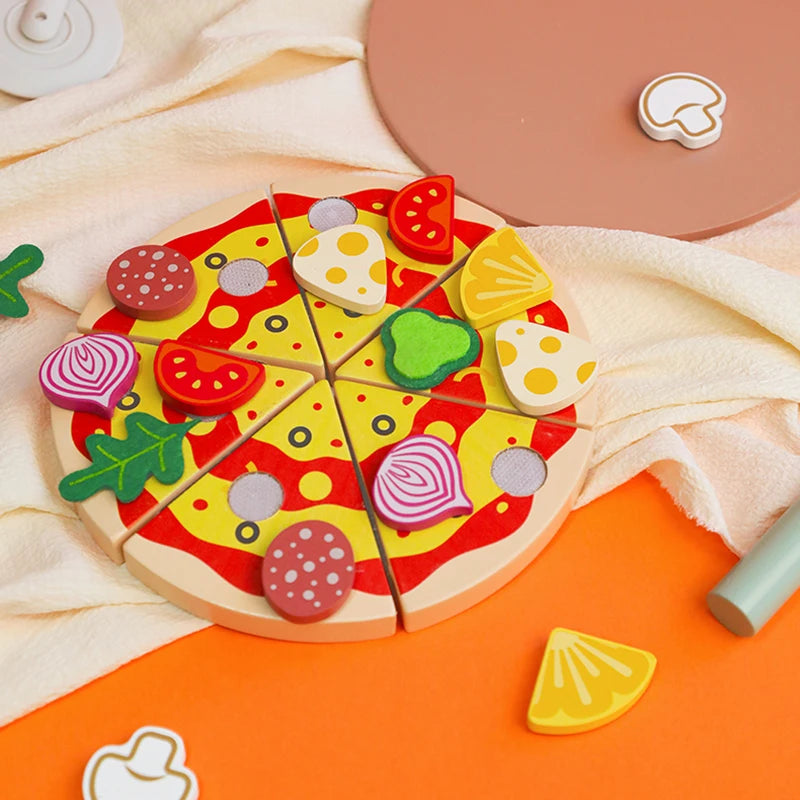 Kids Pizza Cutting Toy Montessori Pretend Play Pizza Set Wooden Simulation Food Toy Todders Role Play Game Early Educational Toy