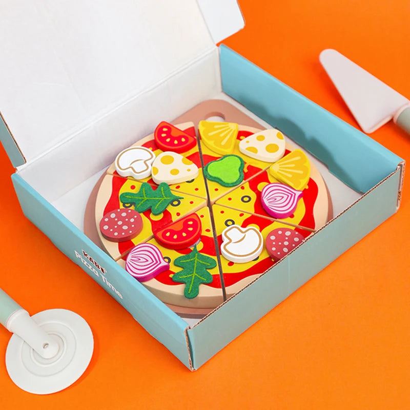 Kids Pizza Cutting Toy Montessori Pretend Play Pizza Set Wooden Simulation Food Toy Todders Role Play Game Early Educational Toy