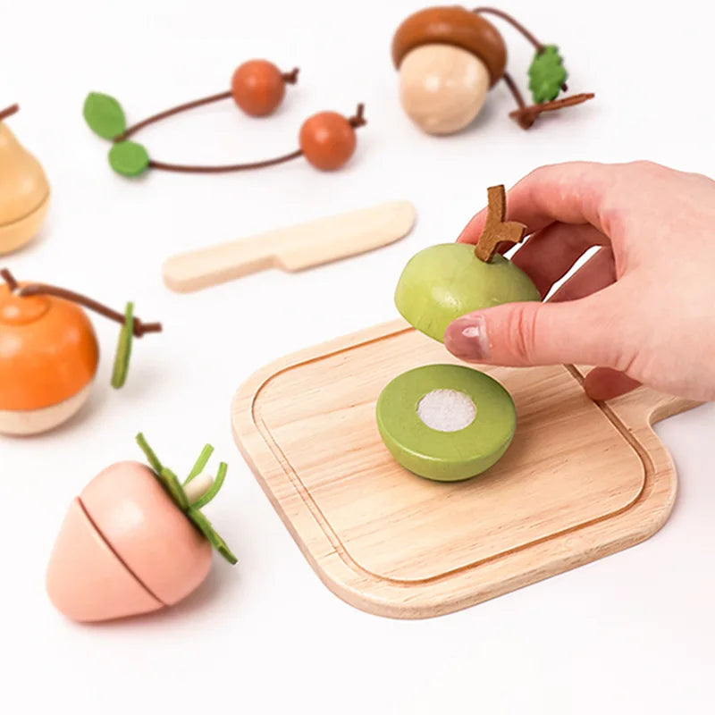 Wooden Cutting Fruit & Vegetable Play Food Set, Pretend Play Kitchen Toy, Educational Montessori Gift for Toddlers Boys & Girls