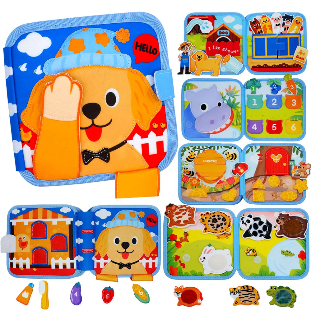Montessori Felt Busy Book, Busy Board for 1+ Year Old, Toddler Airplane Travel Toys, Educational Learning Activity Books, Girl &
