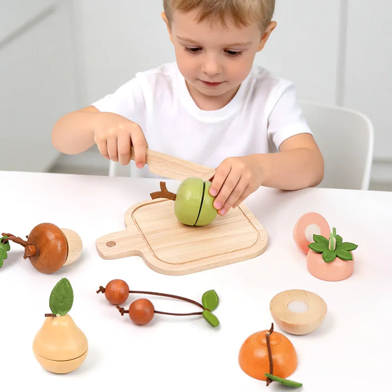 Wooden Cutting Fruit & Vegetable Play Food Set, Pretend Play Kitchen Toy, Educational Montessori Gift for Toddlers Boys & Girls