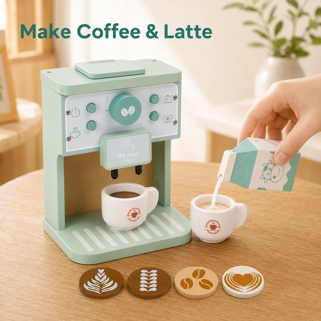 Montessori Wooden Coffee Maker Toy Kids Pretend Play Kitchen Espresso Machine Toddler Barista Accessories Girls Gift 3+