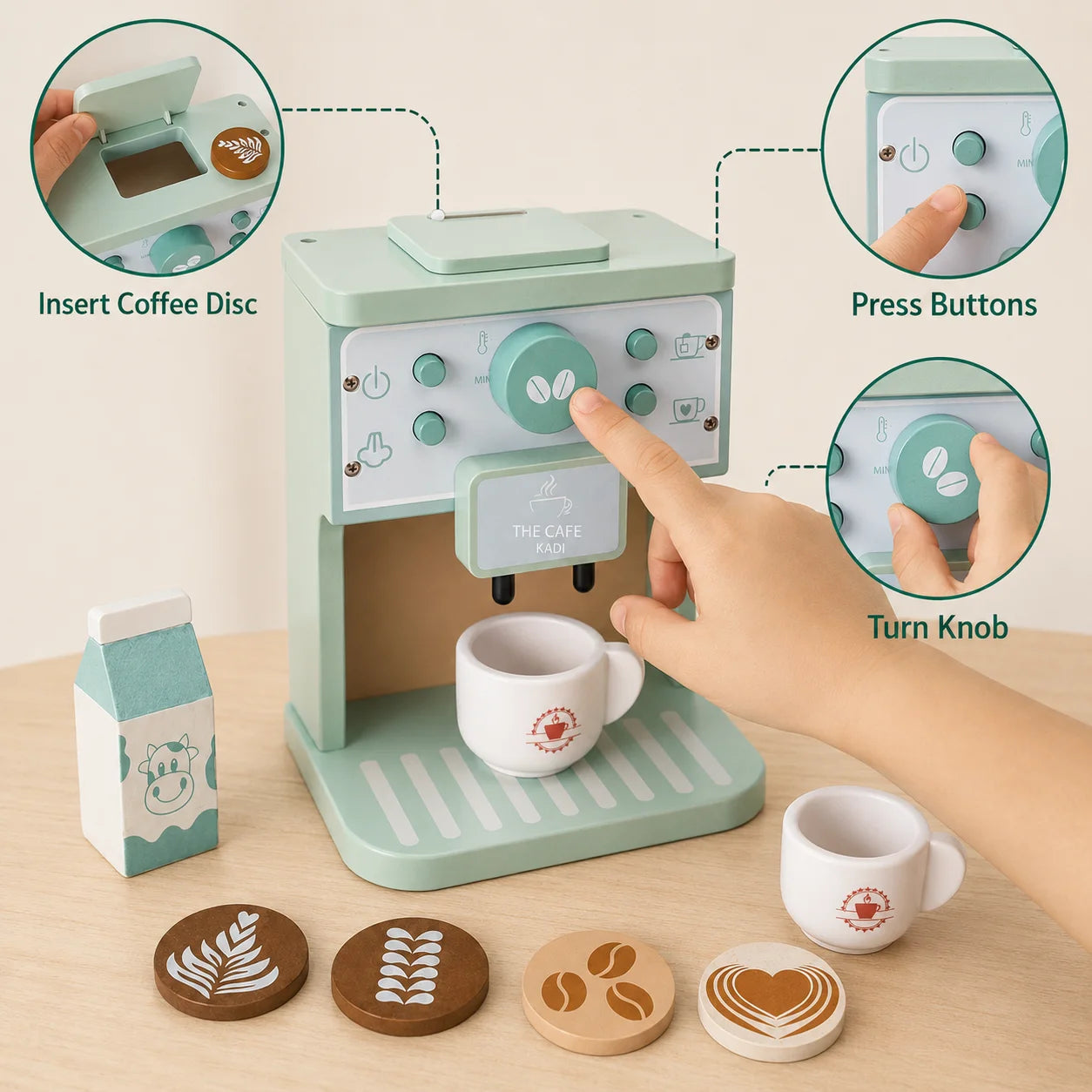 Montessori Wooden Coffee Maker Toy Kids Pretend Play Kitchen Espresso Machine Toddler Barista Accessories Girls Gift 3+