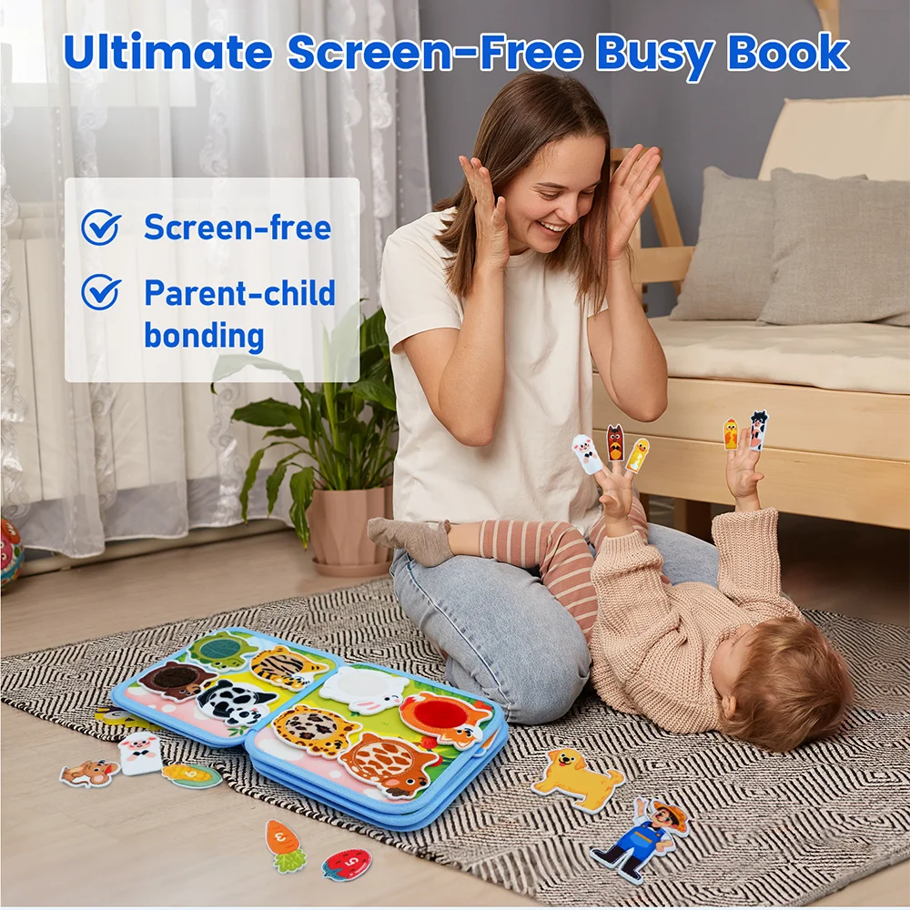 Montessori Felt Busy Book, Busy Board for 1+ Year Old, Toddler Airplane Travel Toys, Educational Learning Activity Books, Girl &