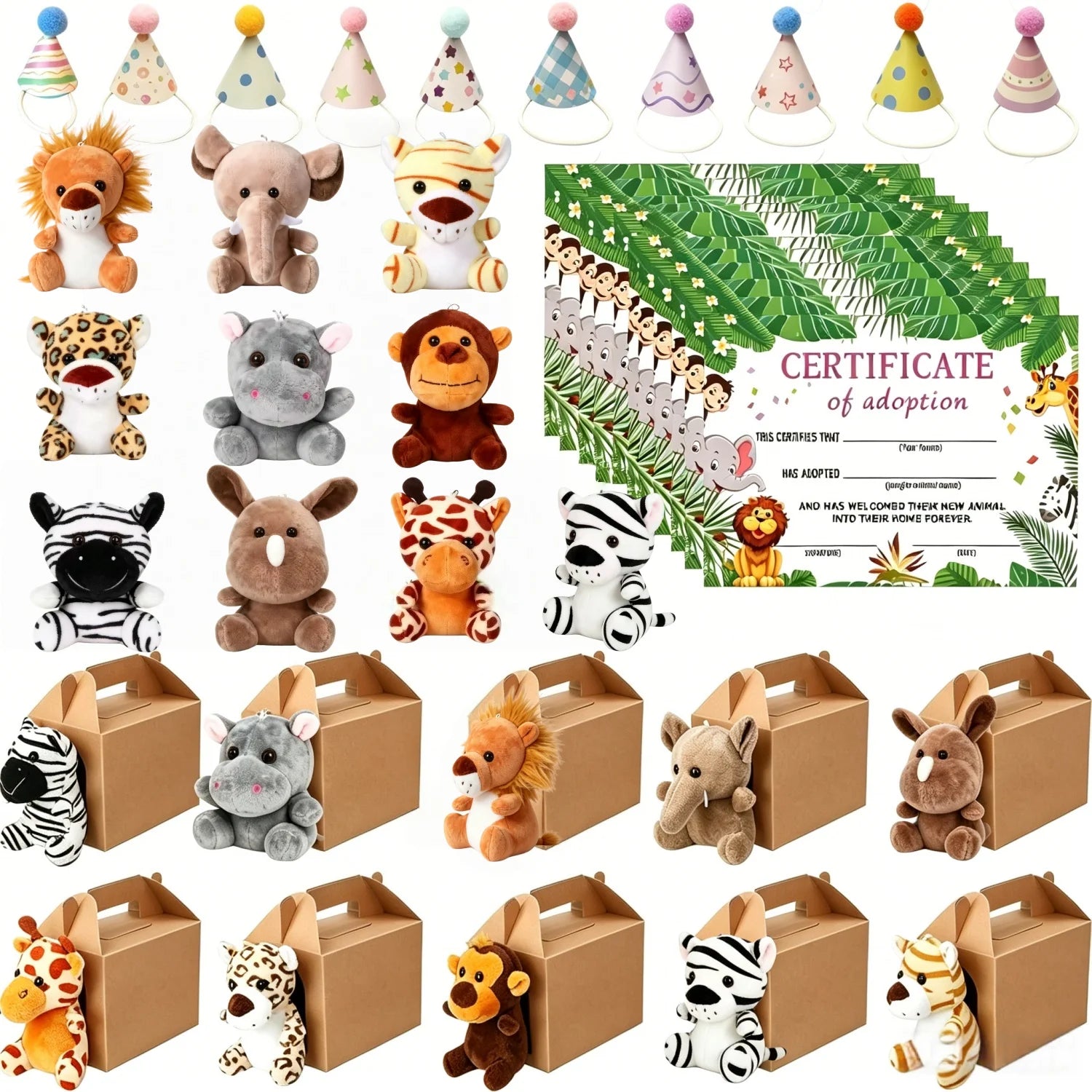 10-50PCS Adopt An Animal Party Favor Mini Safari Stuffed Animals Bulk 12cm Jungle Animal Plush Toy Set Party Favors Gift decor