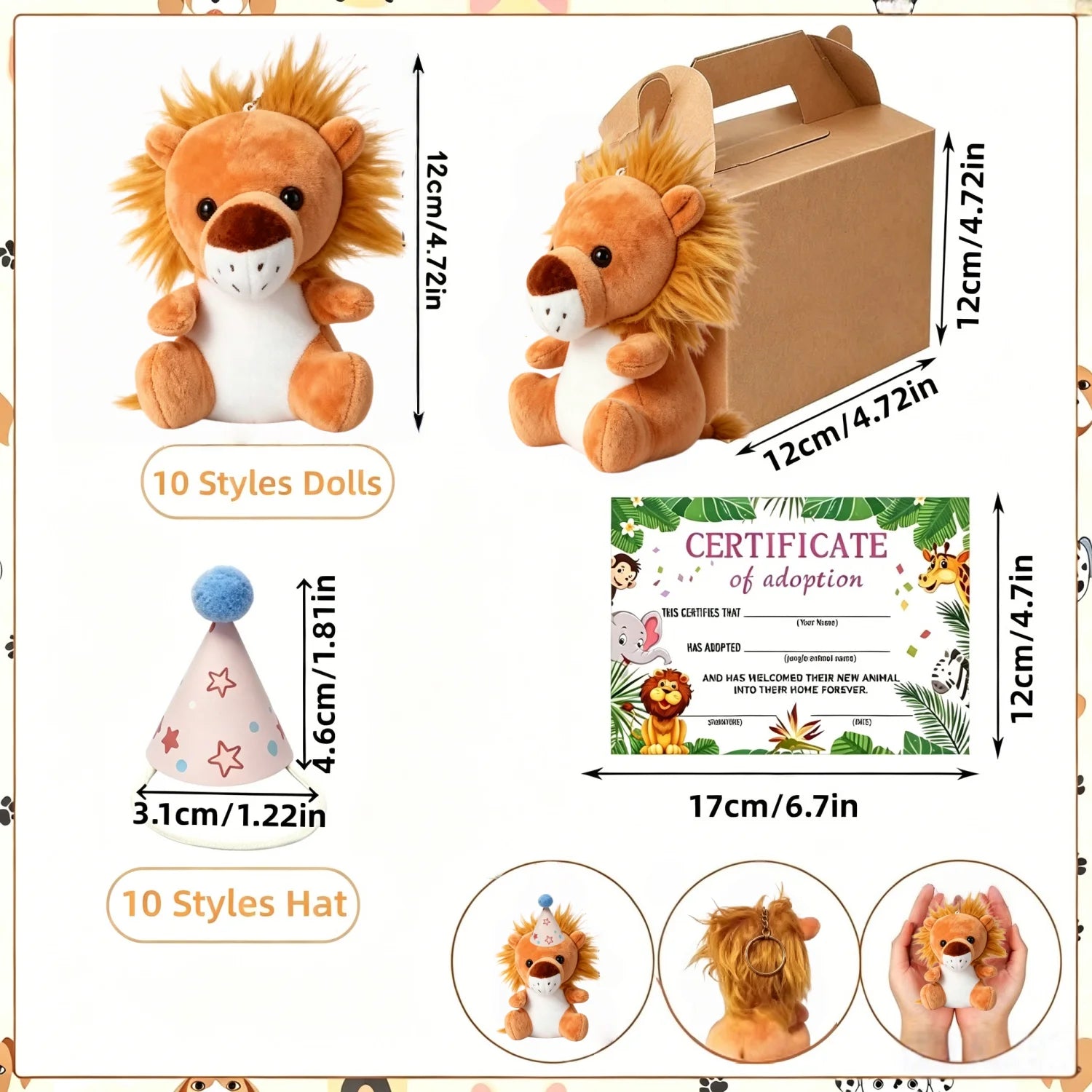 10-50PCS Adopt An Animal Party Favor Mini Safari Stuffed Animals Bulk 12cm Jungle Animal Plush Toy Set Party Favors Gift decor