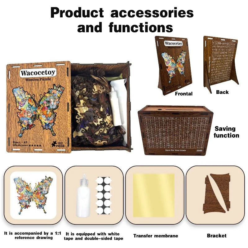 Wacocetoy butterfly jigsaw puzzle wooden special-shaped splicing toy decorative painting gift puzzle decompression jigsaw puzzle